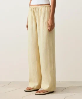 100 % Leinen-Hose mit geradem Bein und Streifenmuster