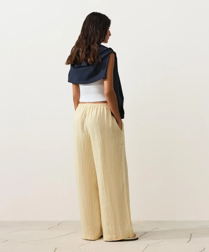 100 % Leinen-Hose mit geradem Bein und Streifenmuster 100 % Leinen-Hose mit geradem Bein und Streifenmuster
