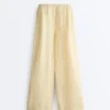 100 % Leinen-Hose mit geradem Bein und Streifenmuster 100 % Leinen-Hose mit geradem Bein und Streifenmuster