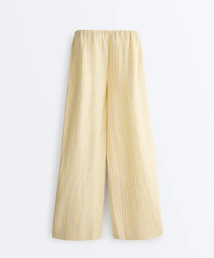 100 % Leinen-Hose mit geradem Bein und Streifenmuster 100 % Leinen-Hose mit geradem Bein und Streifenmuster