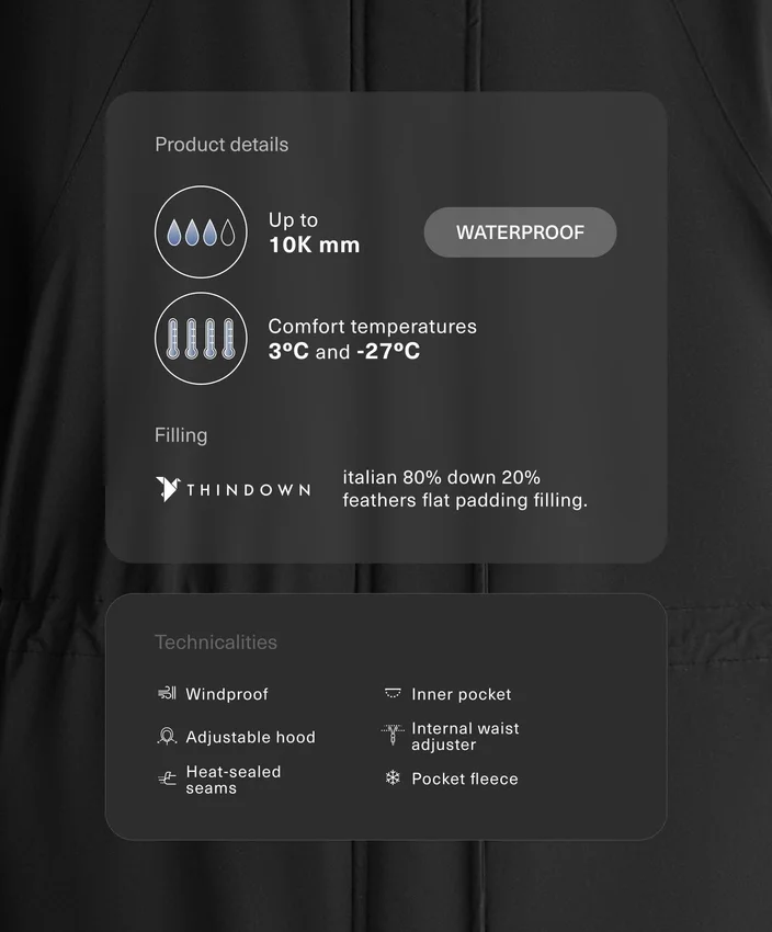 10K Thindown® wasserdichte, Extra Light, lang gefütterte Jacke 10K Thindown® wasserdichte, Extra Light, lang gefütterte Jacke