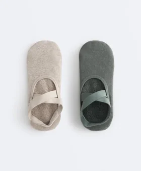2 Paar gepolsterte Yoga- und Pilates-Socken aus Baumwollmischung mit gekreuzten Bändern