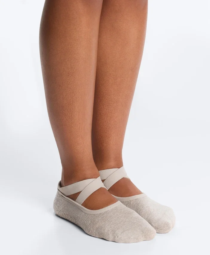 2 Paar gepolsterte Yoga- und Pilates-Socken aus Baumwollmischung mit gekreuzten Bändern 2 Paar gepolsterte Yoga- und Pilates-Socken aus Baumwollmischung mit gekreuzten Bändern
