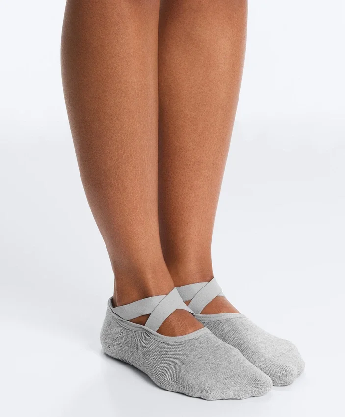 2 Paar gepolsterte Yoga- und Pilates-Socken aus Baumwollmischung mit gekreuzten Bändern 2 Paar gepolsterte Yoga- und Pilates-Socken aus Baumwollmischung mit gekreuzten Bändern