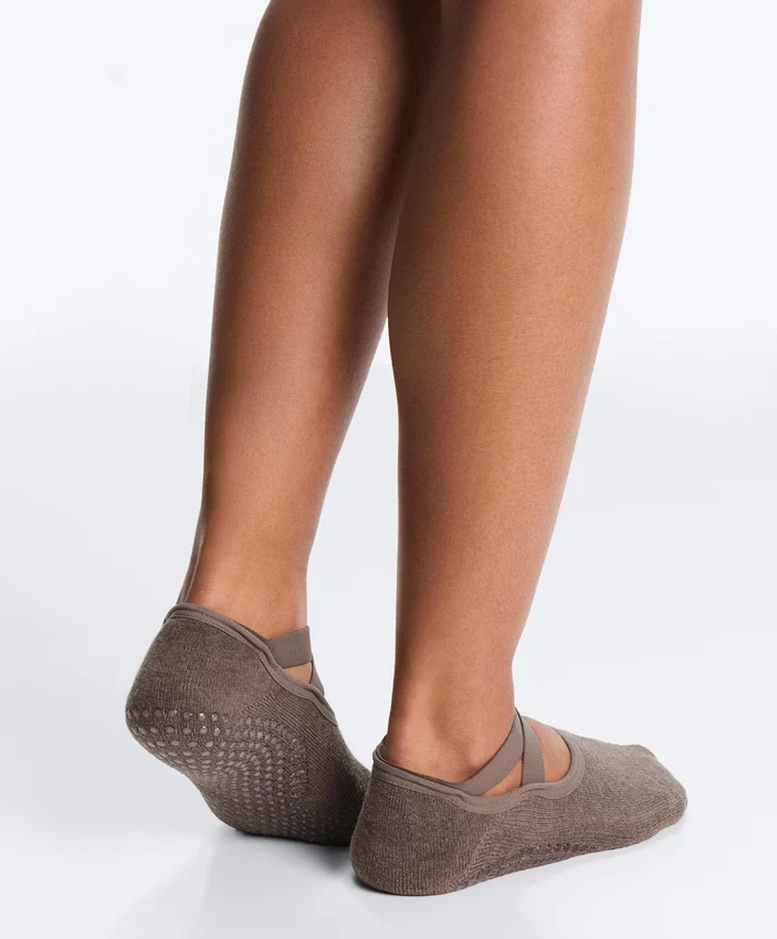 2 Paar gepolsterte Yoga- und Pilates-Socken aus Baumwollmischung mit gekreuzten Bändern 2 Paar gepolsterte Yoga- und Pilates-Socken aus Baumwollmischung mit gekreuzten Bändern