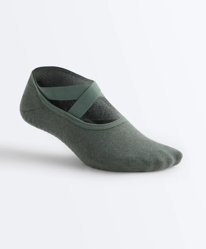 2 Paar gepolsterte Yoga- und Pilates-Socken aus Baumwollmischung mit gekreuzten Bändern 2 Paar gepolsterte Yoga- und Pilates-Socken aus Baumwollmischung mit gekreuzten Bändern