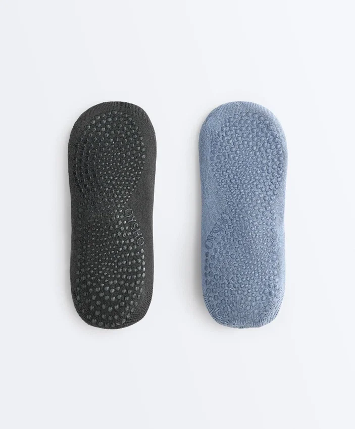 2 Paar gepolsterte Yoga- und Pilates-Socken aus Baumwollmischung mit gekreuzten Bändern 2 Paar gepolsterte Yoga- und Pilates-Socken aus Baumwollmischung mit gekreuzten Bändern