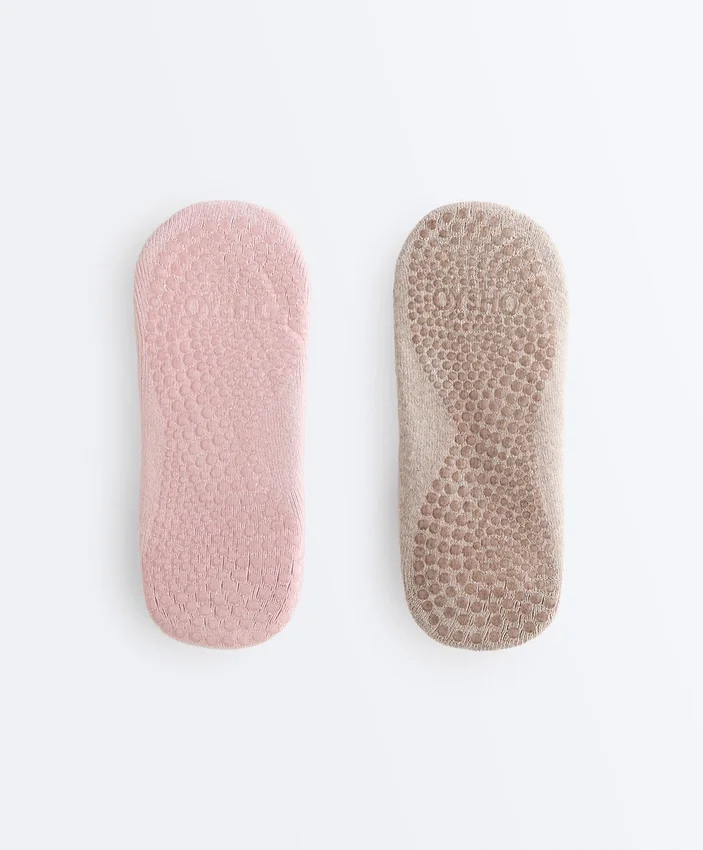 2 Paar gepolsterte Yoga- und Pilates-Socken aus Baumwollmischung mit gekreuzten Bändern 2 Paar gepolsterte Yoga- und Pilates-Socken aus Baumwollmischung mit gekreuzten Bändern