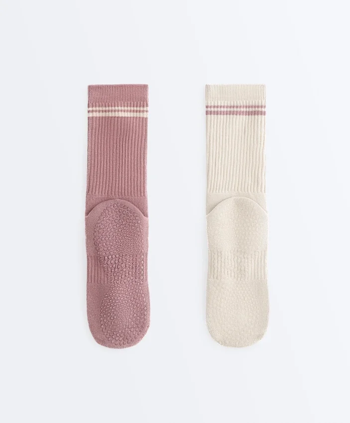2 Paar klassische Yoga- und Pilates-Socken aus Baumwollmischung 2 Paar klassische Yoga- und Pilates-Socken aus Baumwollmischung