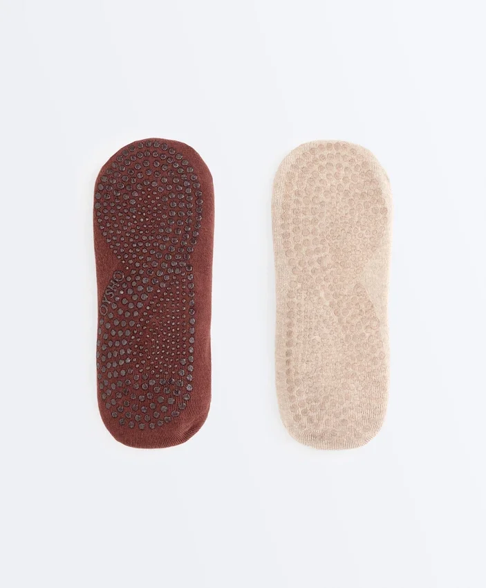 2 Paar Sneaker-Socken aus Baumwollmischung für Yoga und Pilates mit gekreuzten Bändern 2 Paar Sneaker-Socken aus Baumwollmischung für Yoga und Pilates mit gekreuzten Bändern