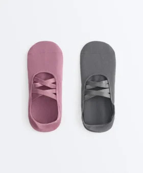 2 Paar unsichtbare Yoga- und Pilates-Socken aus Polyamid-Mischgewebe mit doppelten Bändern