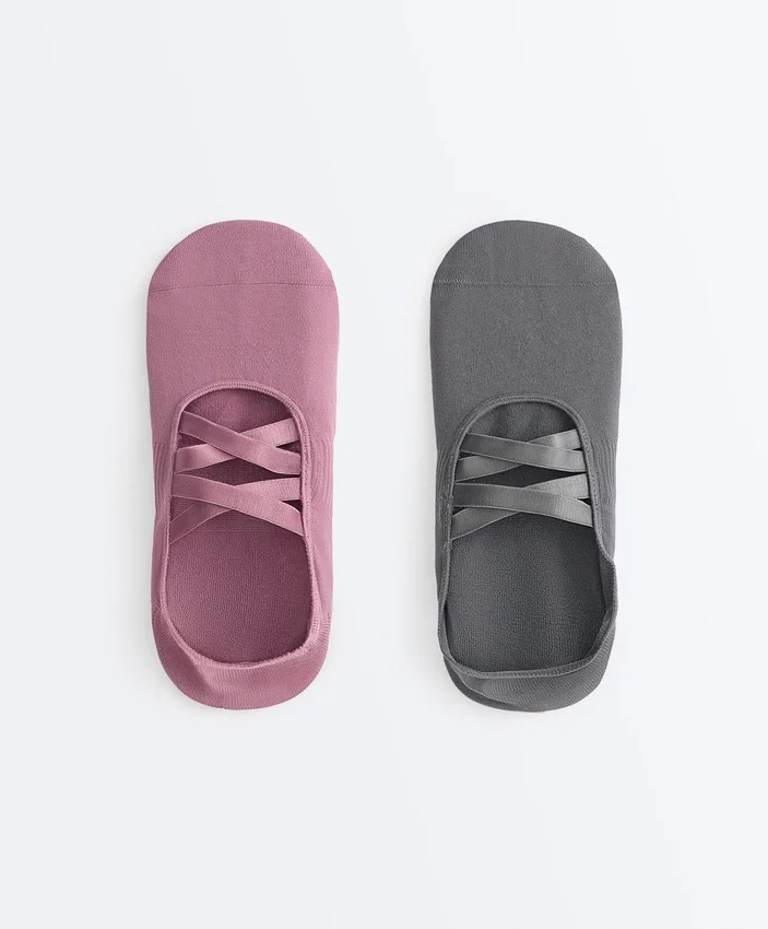2 Paar unsichtbare Yoga- und Pilates-Socken aus Polyamid-Mischgewebe mit doppelten Bändern 2 Paar unsichtbare Yoga- und Pilates-Socken aus Polyamid-Mischgewebe mit doppelten Bändern
