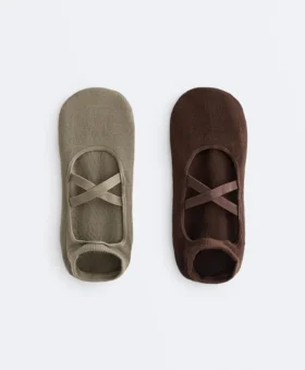 2 Paar Yoga- und Pilates-Socken aus Baumwollmischung mit gekreuzten Bändern