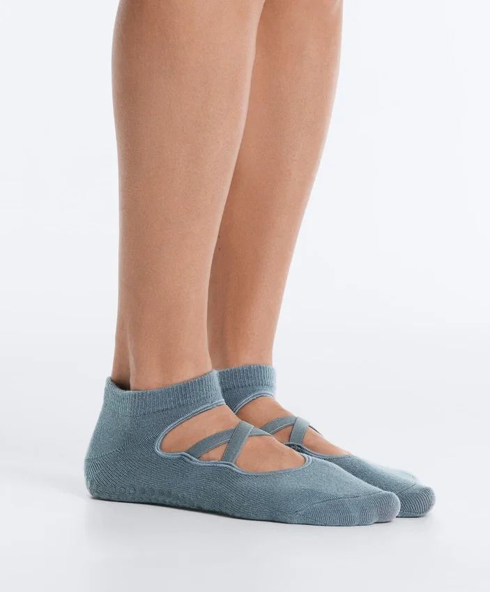 2 Paar Yoga- und Pilates-Socken aus Baumwollmischung mit gekreuzten Bändern 2 Paar Yoga- und Pilates-Socken aus Baumwollmischung mit gekreuzten Bändern