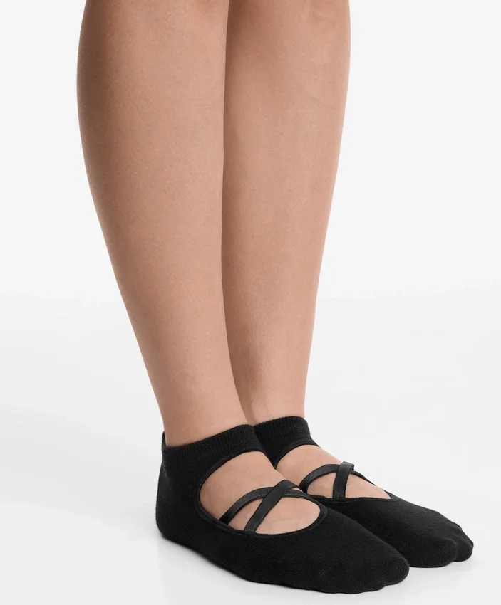 2 Paar Yoga- und Pilates-Socken aus Baumwollmischung mit gekreuzten Bändern 2 Paar Yoga- und Pilates-Socken aus Baumwollmischung mit gekreuzten Bändern