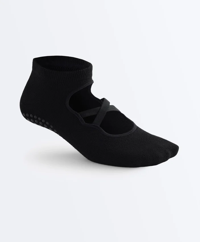 2 Paar Yoga- und Pilates-Socken aus Baumwollmischung mit gekreuzten Bändern 2 Paar Yoga- und Pilates-Socken aus Baumwollmischung mit gekreuzten Bändern