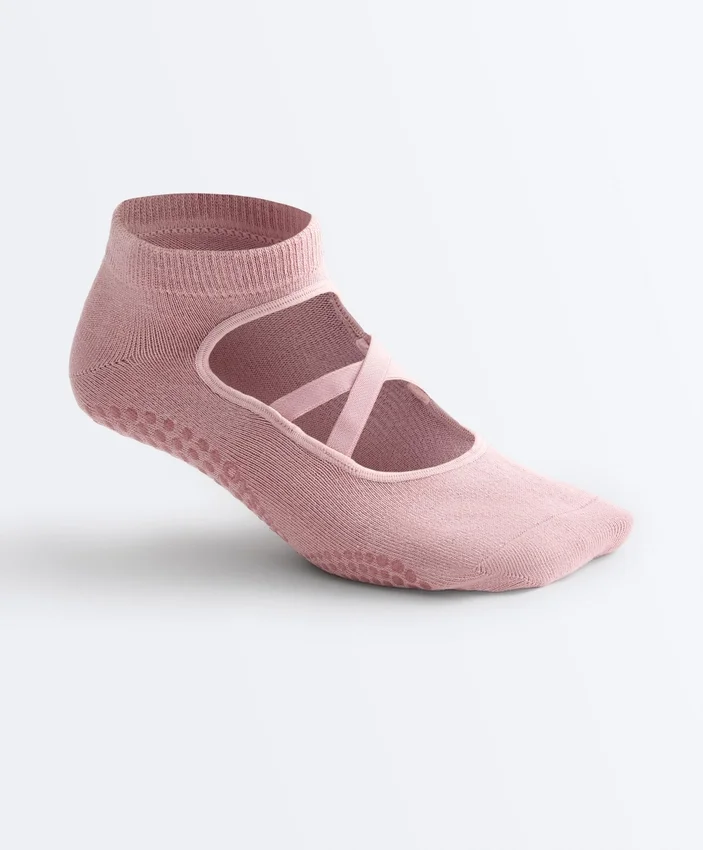 2 Paar Yoga- und Pilates-Socken aus Baumwollmischung mit gekreuzten Bändern 2 Paar Yoga- und Pilates-Socken aus Baumwollmischung mit gekreuzten Bändern