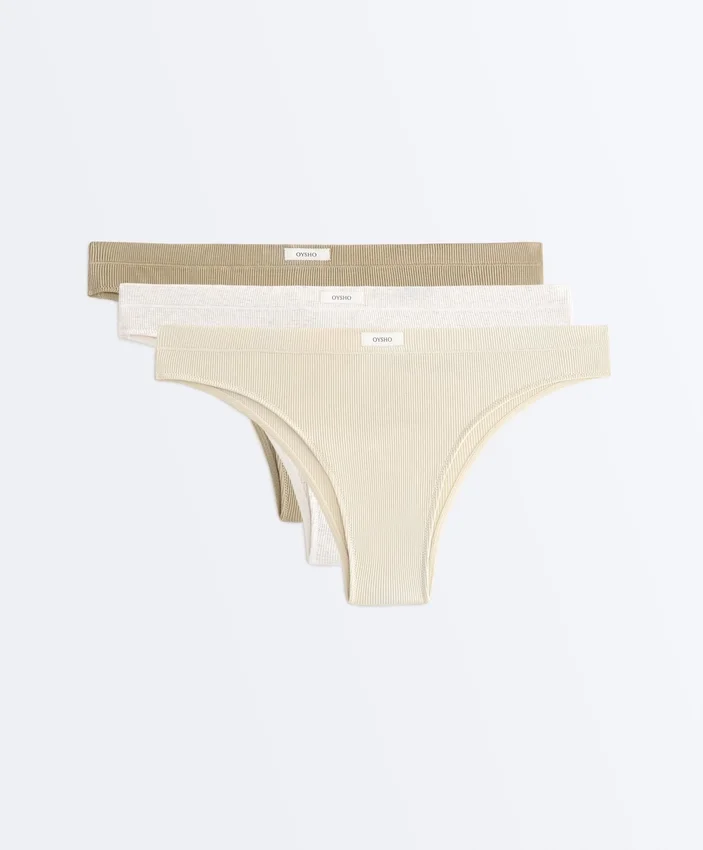 3 Brazilian-Slips aus Baumwollmischung mit Logo-Rippe 3 Brazilian-Slips aus Baumwollmischung mit Logo-Rippe