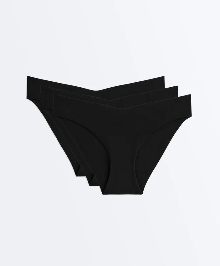3 klassische Bikinislips aus nahtloser Polyamidmischung mit V-Ausschnitt 3 klassische Bikinislips aus nahtloser Polyamidmischung mit V-Ausschnitt