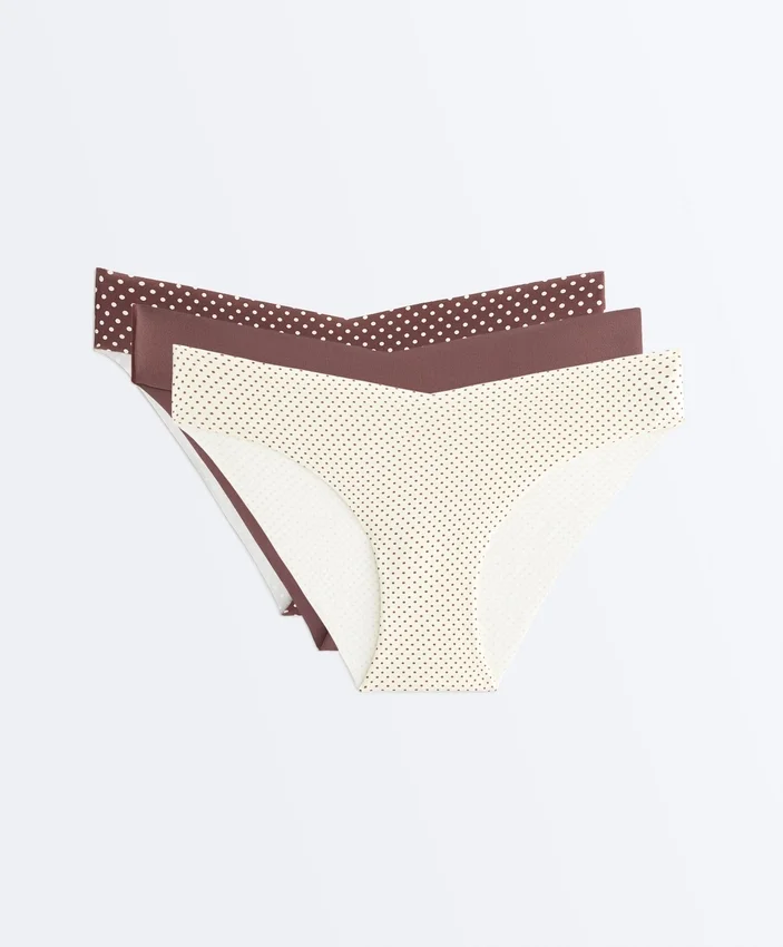 3 unsichtbare, lasergeschnittene Bikinis-Slips aus Polyamid-Mischgewebe mit V-Ausschnitt 3 unsichtbare, lasergeschnittene Bikinis-Slips aus Polyamid-Mischgewebe mit V-Ausschnitt