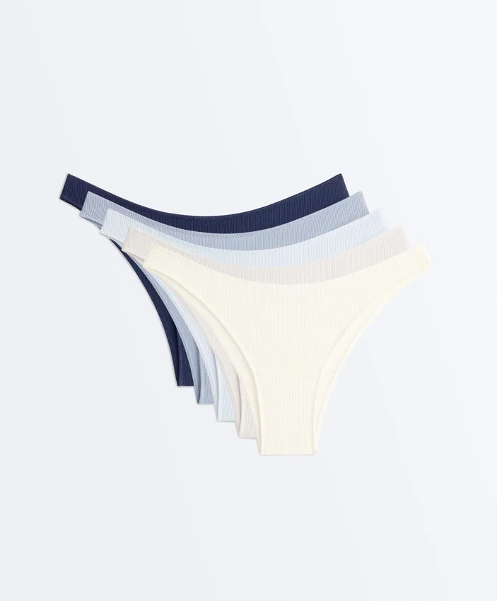 5 Brazilian-Slips aus Baumwollrippstoff mit U-Ausschnitt 5 Brazilian-Slips aus Baumwollrippstoff mit U-Ausschnitt