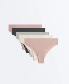 5 lasergeschnittene, unsichtbare Brazilian-Slips aus leicht geripptem Polyamid-Mischgewebe 5 lasergeschnittene, unsichtbare Brazilian-Slips aus leicht geripptem Polyamid-Mischgewebe