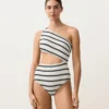 Asymmetrischer gestreifter Trikinis aus Häkelstoff Asymmetrischer gestreifter Trikinis aus Häkelstoff