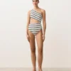 Asymmetrischer gestreifter Trikinis aus Häkelstoff Asymmetrischer gestreifter Trikinis aus Häkelstoff