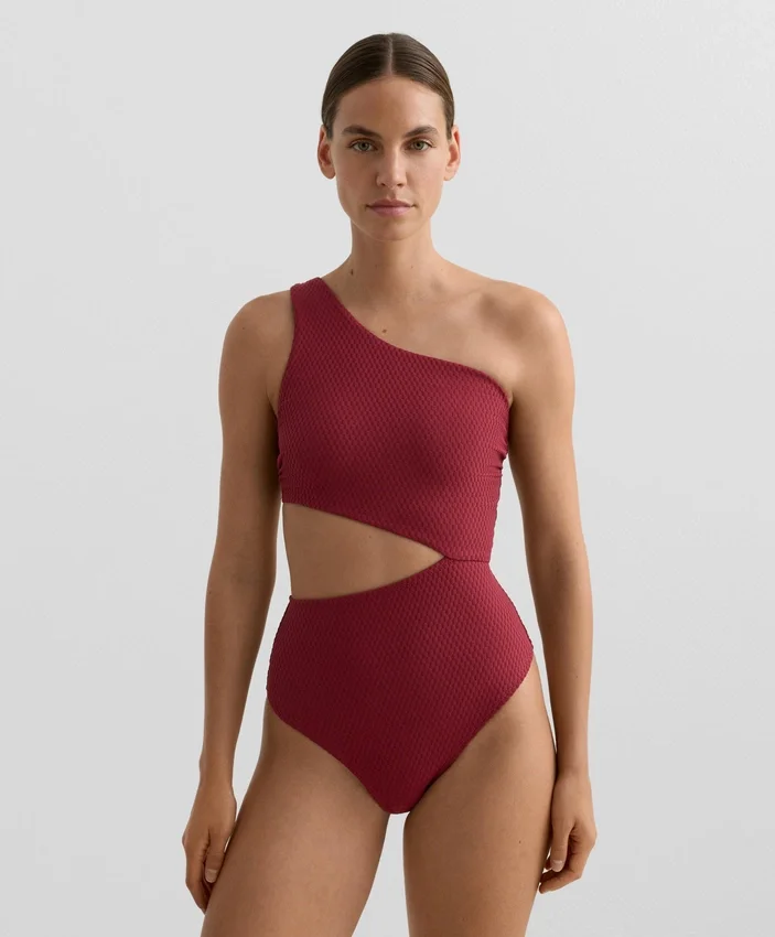 Asymmetrischer Trikinis aus Jacquard mit Mini-Karomuster Asymmetrischer Trikinis aus Jacquard mit Mini-Karomuster