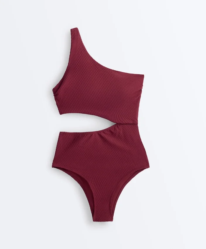 Asymmetrischer Trikinis aus Jacquard mit Mini-Karomuster Asymmetrischer Trikinis aus Jacquard mit Mini-Karomuster