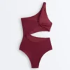 Asymmetrischer Trikinis aus Jacquard mit Mini-Karomuster Asymmetrischer Trikinis aus Jacquard mit Mini-Karomuster
