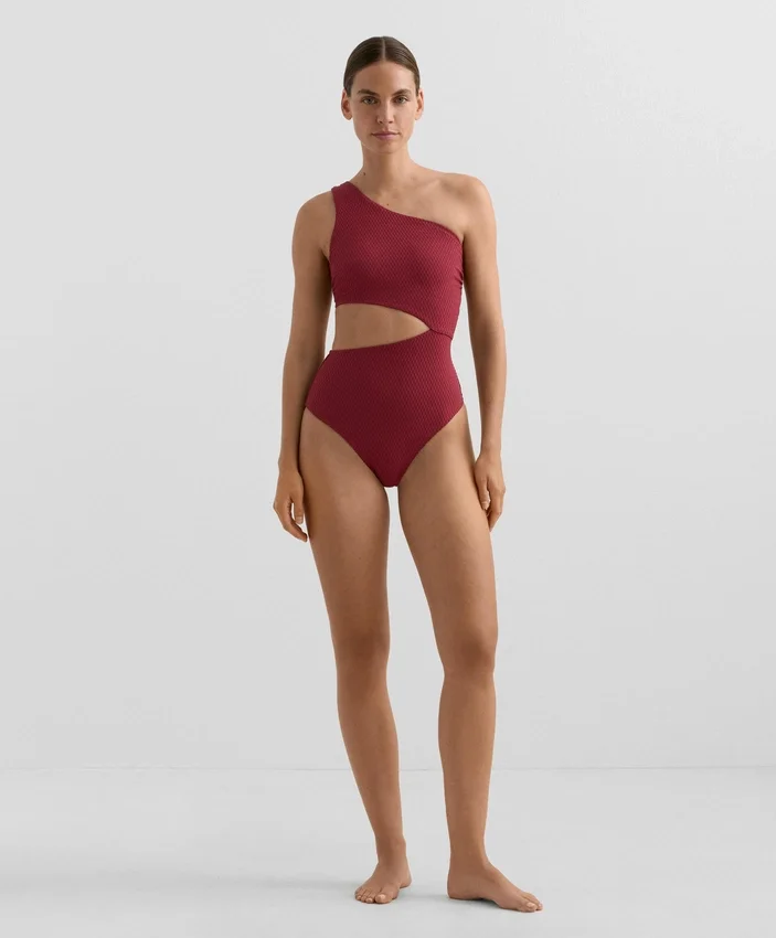 Asymmetrischer Trikinis aus Jacquard mit Mini-Karomuster Asymmetrischer Trikinis aus Jacquard mit Mini-Karomuster