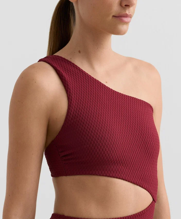 Asymmetrischer Trikinis aus Jacquard mit Mini-Karomuster Asymmetrischer Trikinis aus Jacquard mit Mini-Karomuster