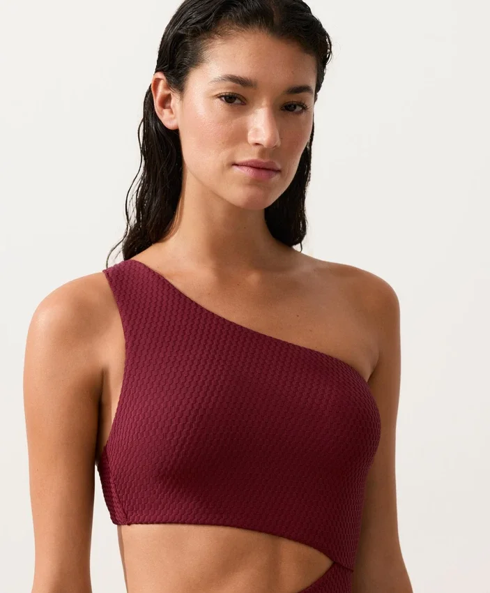 Asymmetrischer Trikinis aus Jacquard mit Mini-Karomuster Asymmetrischer Trikinis aus Jacquard mit Mini-Karomuster
