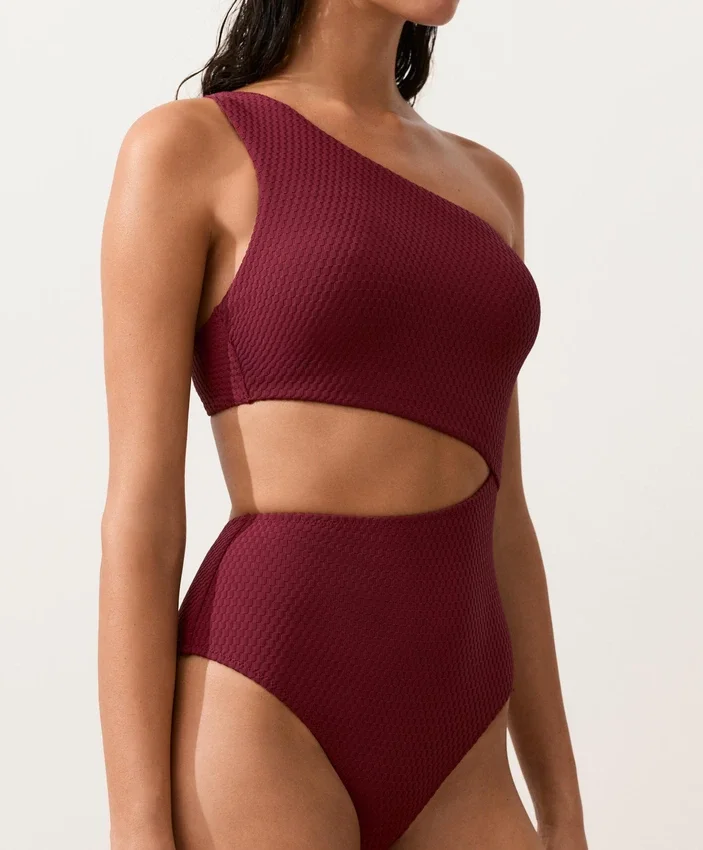Asymmetrischer Trikinis aus Jacquard mit Mini-Karomuster Asymmetrischer Trikinis aus Jacquard mit Mini-Karomuster
