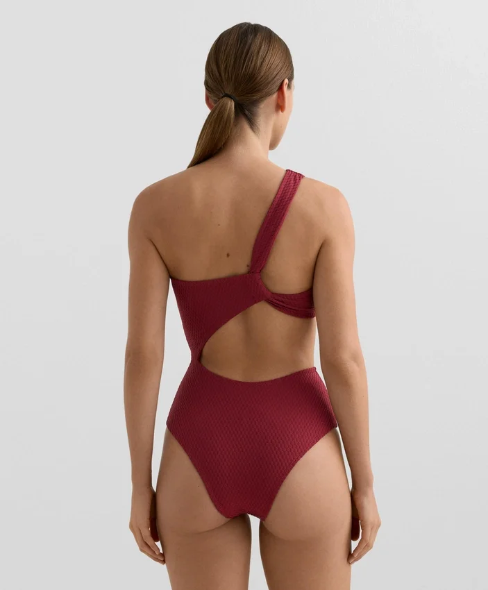 Asymmetrischer Trikinis aus Jacquard mit Mini-Karomuster Asymmetrischer Trikinis aus Jacquard mit Mini-Karomuster