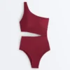 Asymmetrischer Trikinis aus Jacquard mit Mini-Karomuster Asymmetrischer Trikinis aus Jacquard mit Mini-Karomuster