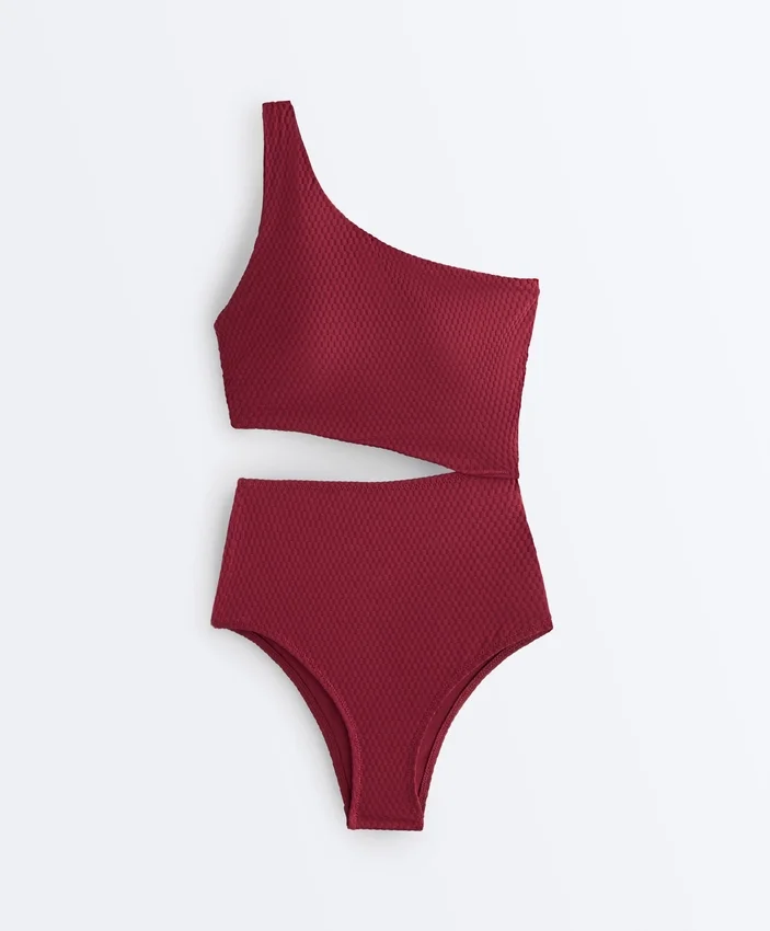 Asymmetrischer Trikinis aus Jacquard mit Mini-Karomuster Asymmetrischer Trikinis aus Jacquard mit Mini-Karomuster