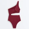 Asymmetrischer Trikinis aus Jacquard mit Mini-Karomuster Asymmetrischer Trikinis aus Jacquard mit Mini-Karomuster