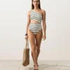 Asymmetrischer Trikinis mit gestrickten Streifen Asymmetrischer Trikinis mit gestrickten Streifen