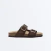 Badesandalen aus Spaltleder mit Schnalle Badesandalen aus Spaltleder mit Schnalle