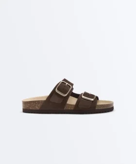 Badesandalen aus Spaltleder mit Schnalle