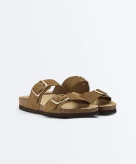 Badesandalen aus Spaltleder mit Schnalle
