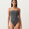Bandeau-Badeanzug aus Gingham-Smokstoff Bandeau-Badeanzug aus Gingham-Smokstoff