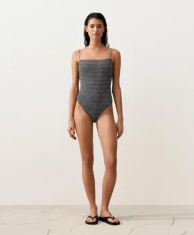 Bandeau-Badeanzug aus Gingham-Smokstoff