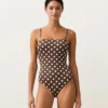 Bandeau-Badeanzug aus Piqué mit Polka-Dots Bandeau-Badeanzug aus Piqué mit Polka-Dots