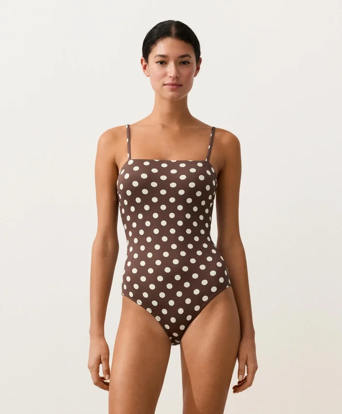 Bandeau-Badeanzug aus Piqué mit Polka-Dots Bandeau-Badeanzug aus Piqué mit Polka-Dots