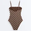 Bandeau-Badeanzug aus Piqué mit Polka-Dots Bandeau-Badeanzug aus Piqué mit Polka-Dots