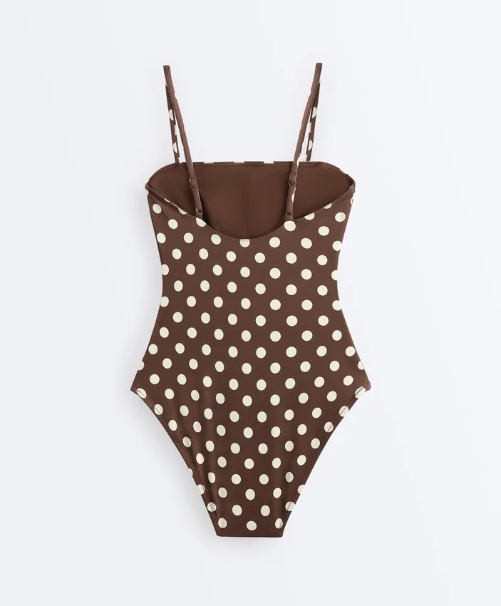 Bandeau-Badeanzug aus Piqué mit Polka-Dots Bandeau-Badeanzug aus Piqué mit Polka-Dots
