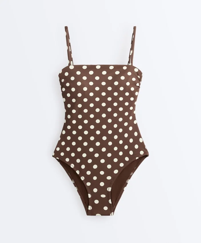 Bandeau-Badeanzug aus Piqué mit Polka-Dots Bandeau-Badeanzug aus Piqué mit Polka-Dots